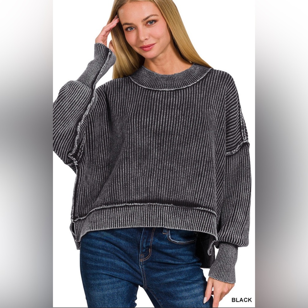 Zénana Mock Neck Ribbed Knit Sweater - Picture 2 of 8